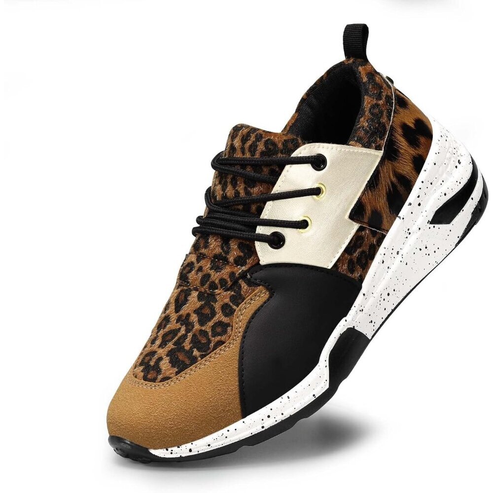 Lucky Step Women's Brown High Heel Wedge Sneaker Fashion Cliff Platform Lace Up